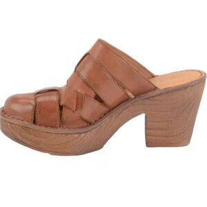 Born Pollina Brown Leather Clog Mule Women 8 Chunky Heel Slip On D53041 Platform
